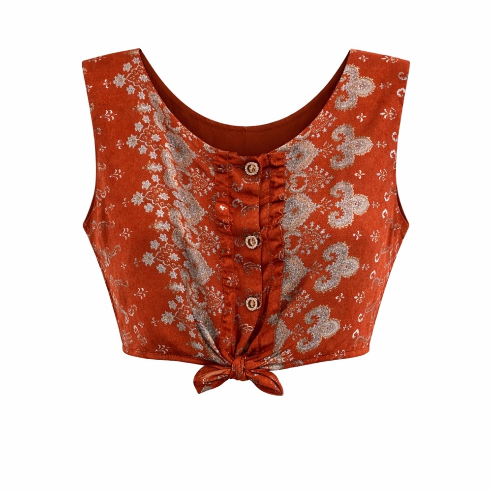 Boho Paisley Tie Front Crop Top Choli Style Desi Festival  Small